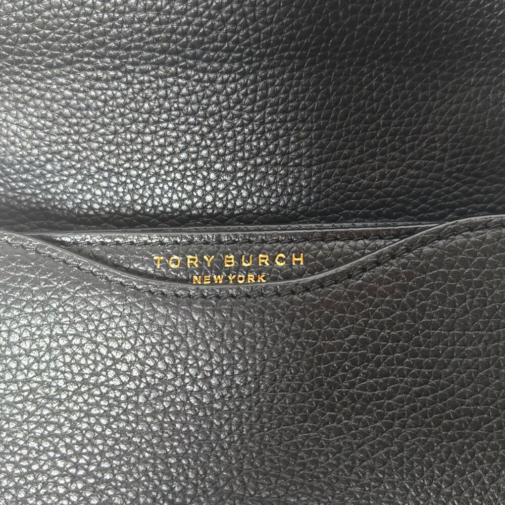 Tory Burch Britten Combo Crossbody Shoulder Bag Black Pebbled Leather Gold Chain - Picture 8 of 10